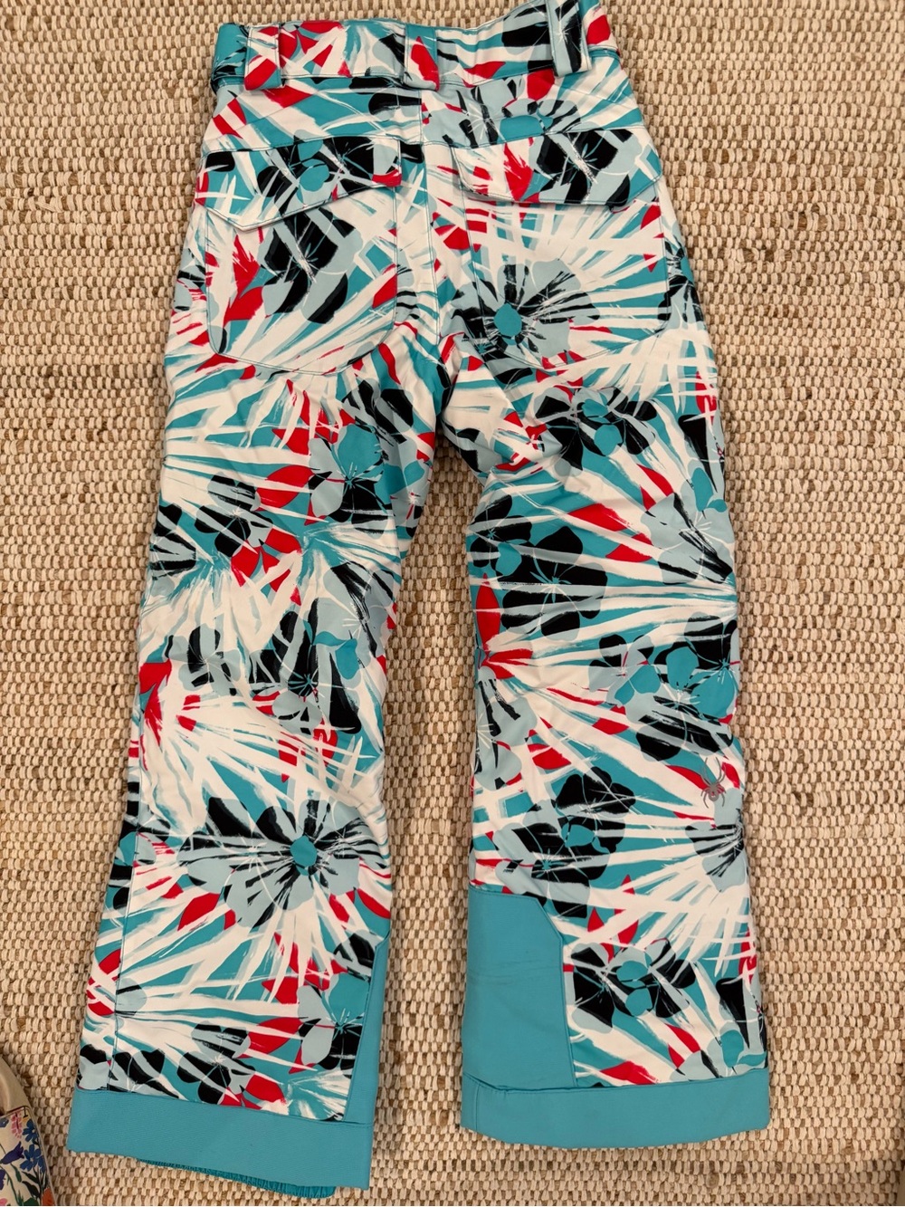 Spyder Teal, Red, Black & White Tropical-Print Kids Snow Pants